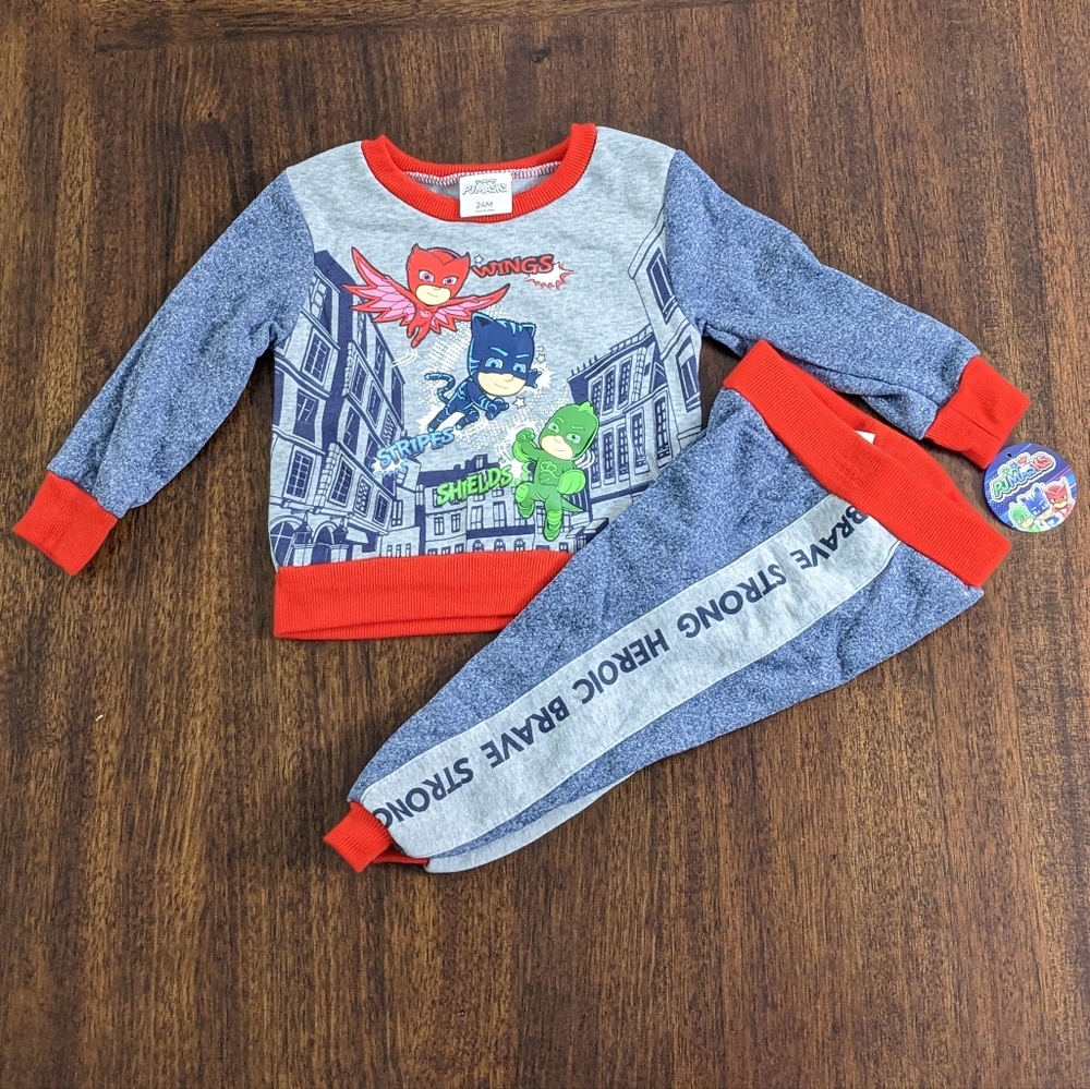 PJ Masks Wings Stripes Shields Boys Pullover and Jogger 2 Piece Outfit Set, 24 M